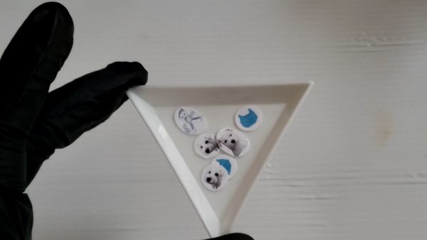 ①印刷した画像をデコパージュ液でコーティングする