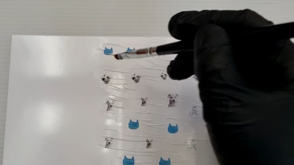 ①印刷した画像をデコパージュ液でコーティングする